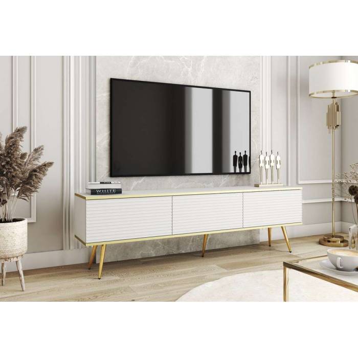 Тумба під телевізор Perfect Home Оро / Oro 3-дверна з золотими ніжками RTV175 MDF Білий (PFH-091341) Тумба під телевізор Perfect Home Оро / Oro 3-дверна з золотими ніжками RTV175 MDF Білий (PFH-091341)