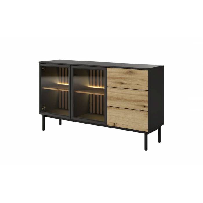 Комод з підсвіткою Perfect Home Ланг / Lang 2-дверний з 3 шухлядами 2D3S/150 Чорний/дуб евок (PFH-091143) Комод з підсвіткою Perfect Home Ланг / Lang 2-дверний з 3 шухлядами 2D3S/150 Чорний/дуб евок (PFH-091143)