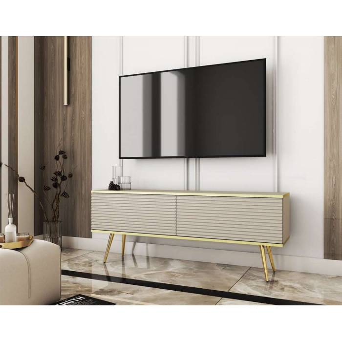 Тумба під телевізор Perfect Home Оро / Oro 2-дверна з золотими ніжками RTV135 MDF Бежевий (PFH-091331) Тумба під телевізор Perfect Home Оро / Oro 2-дверна з золотими ніжками RTV135 MDF Бежевий (PFH-091331)