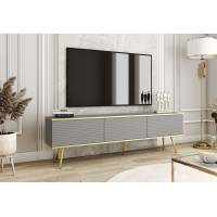 Тумба під телевізор Perfect Home Оро / Oro 3-дверна з золотими ніжками RTV175 MDF Сірий (PFH-091342)