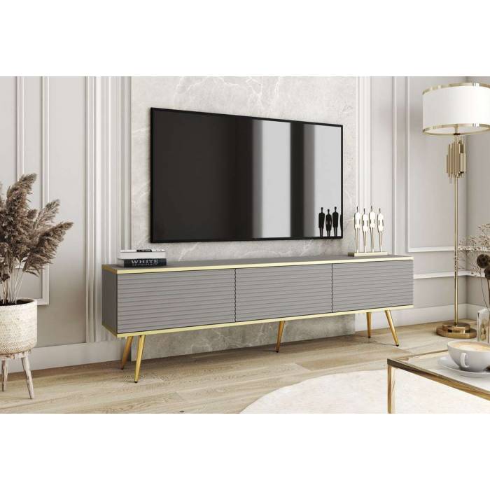 Тумба під телевізор Perfect Home Оро / Oro 3-дверна з золотими ніжками RTV175 MDF Сірий (PFH-091342) Тумба під телевізор Perfect Home Оро / Oro 3-дверна з золотими ніжками RTV175 MDF Сірий (PFH-091342)