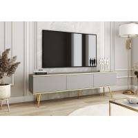 Тумба під телевізор Perfect Home Оро / Oro 3-дверна з золотими ніжками RTV175 Сірий (PFH-091320)