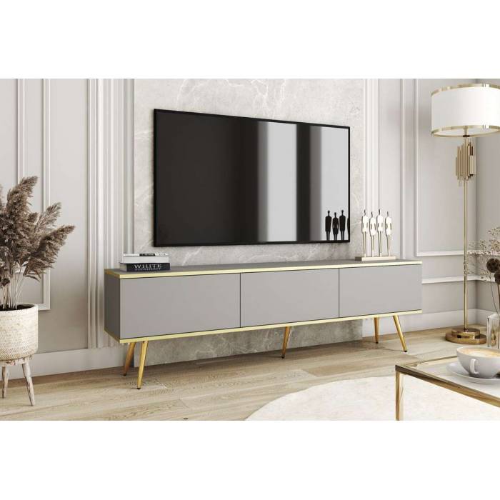 Тумба під телевізор Perfect Home Оро / Oro 3-дверна з золотими ніжками RTV175 Сірий (PFH-091320) Тумба під телевізор Perfect Home Оро / Oro 3-дверна з золотими ніжками RTV175 Сірий (PFH-091320)