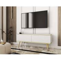 Тумба під телевізор Perfect Home Оро / Oro 2-дверна з золотими ніжками RTV135 MDF Білий (PFH-091329)