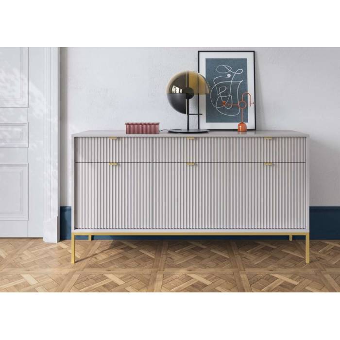 Комод Perfect Home Нова / Nova 3-дверний з 3 шухлядами і золотими ніжками KSZ154 Сірий (PFH-091243) Комод Perfect Home Нова / Nova 3-дверний з 3 шухлядами і золотими ніжками KSZ154 Сірий (PFH-091243)