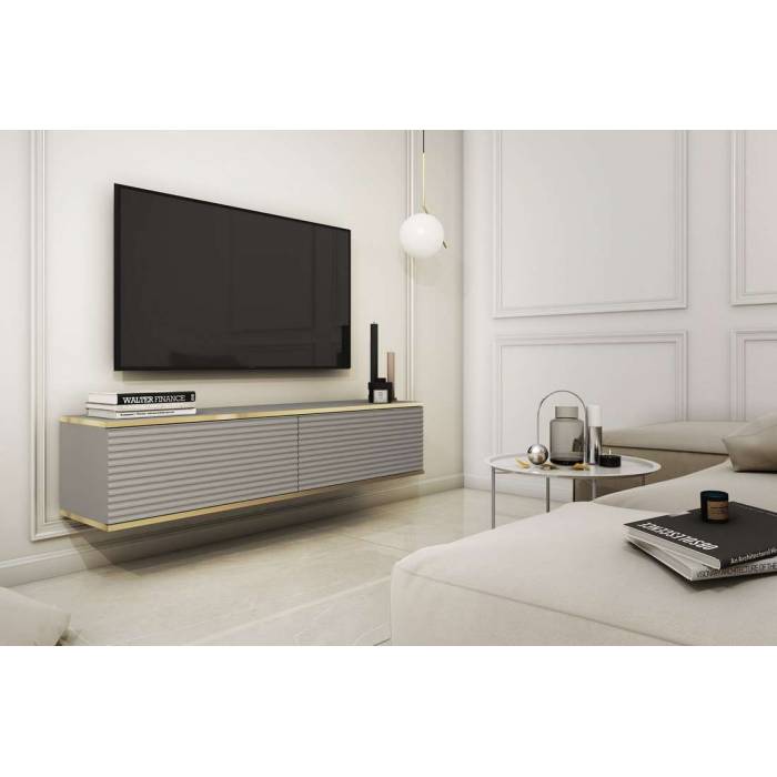 Тумба під телевізор навісна Perfect Home Оро / Oro 2-дверна RTV135 MDF Сірий (PFH-091357)