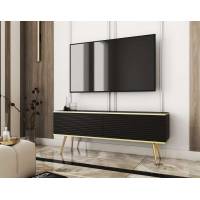 Тумба під телевізор Perfect Home Оро / Oro 2-дверна з золотими ніжками RTV135 MDF Чорний (PFH-091332)