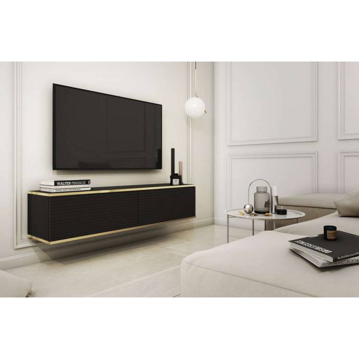 Тумба під телевізор навісна Perfect Home Оро / Oro 2-дверна RTV135 MDF Чорний (PFH-091355) Тумба під телевізор навісна Perfect Home Оро / Oro 2-дверна RTV135 MDF Чорний (PFH-091355)