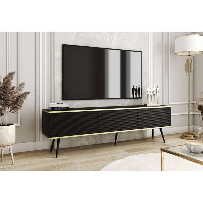 Тумба під телевізор Perfect Home Оро / Oro 3-дверна з чорними ніжками RTV175 MDF Чорний (PFH-091346) Тумба під телевізор Perfect Home Оро / Oro 3-дверна з чорними ніжками RTV175 MDF Чорний (PFH-091346)