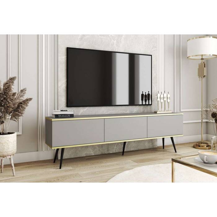 Тумба під телевізор Perfect Home Оро / Oro 3-дверна з чорними ніжками RTV175 Сірий (PFH-091338)