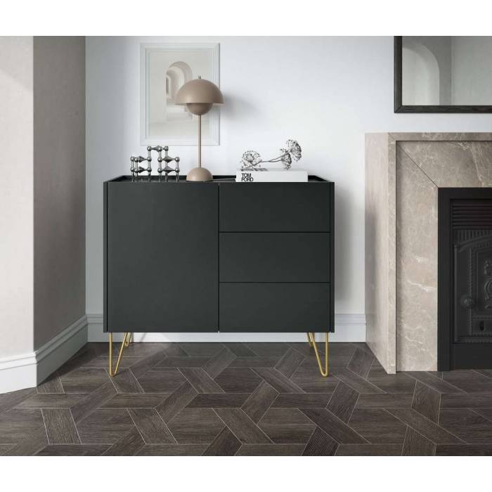 Комод Perfect Home Гармони / Harmony 1-дверний з 3 шухлядами і золотими ніжками KSZ97 Чорний/чорний мармур роял (PFH-091182) Комод Perfect Home Гармони / Harmony 1-дверний з 3 шухлядами і золотими ніжками KSZ97 Чорний/чорний мармур роял (PFH-091182)