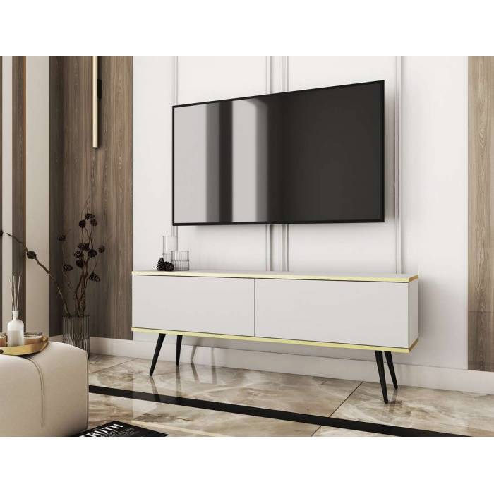 Тумба під телевізор Perfect Home Оро / Oro 2-дверна з чорними ніжками RTV135 Білий (PFH-091324)