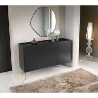 Комод Perfect Home Гармони / Harmony 3-дверний з золотими ніжками K144 Чорний/чорний мармур роял (PFH-091184)