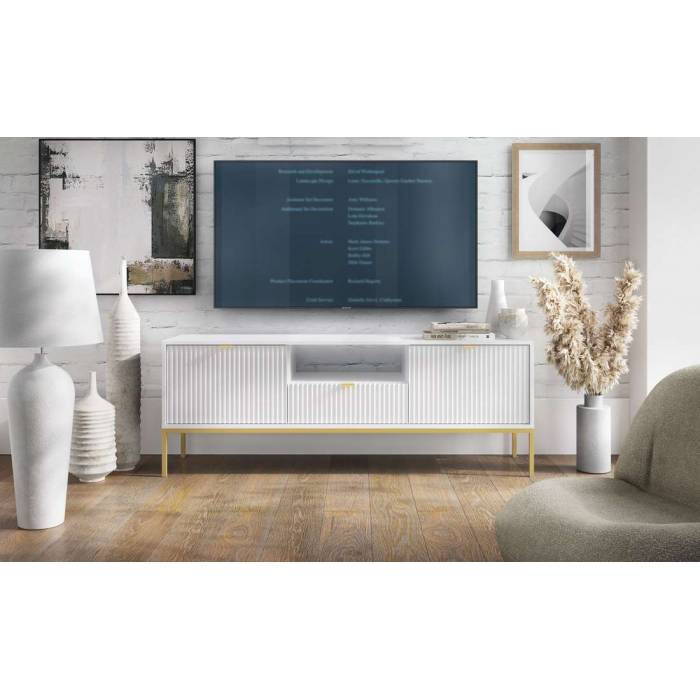 Тумба під телевізор Perfect Home Нова / Nova 2-дверна з 1 шухлядою і золотими ніжками RTV154 Білий (PFH-091224) Тумба під телевізор Perfect Home Нова / Nova 2-дверна з 1 шухлядою і золотими ніжками RTV154 Білий (PFH-091224)