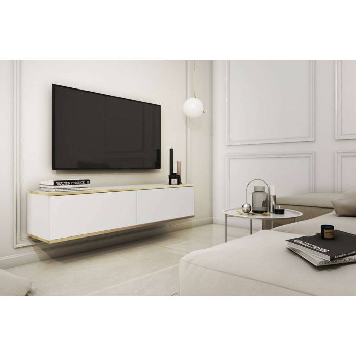 Тумба під телевізор навісна Perfect Home Оро / Oro 2-дверна RTV135 Білий (PFH-091349)