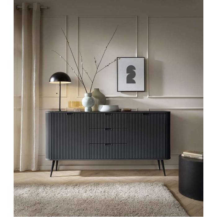 Комод Perfect Home Зова / Zova 2-дверний з 3 шухлядами і чорними ніжками KSZ168 Чорний (PFH-091370)