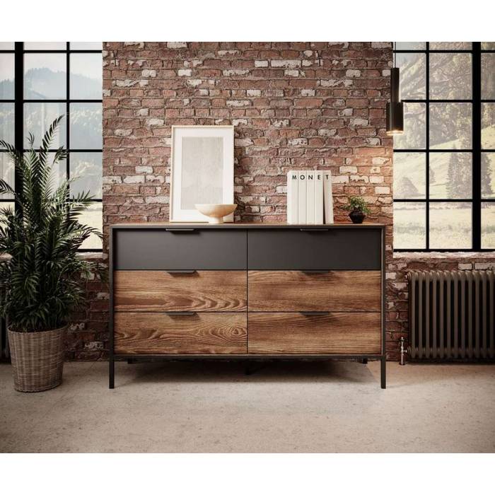 Комод Perfect Home Мілтон / Milton з 6 шухлядами 6S/138 Каштан/антрацит (PFH-091081) Комод Perfect Home Мілтон / Milton з 6 шухлядами 6S/138 Каштан/антрацит (PFH-091081)