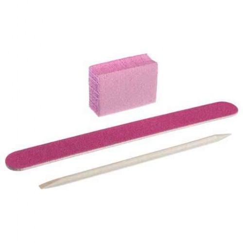 Набор одноразовый для маникюра розовый (пилочка, баф, апельсиновая палочка)
