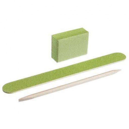 Набор одноразовый для маникюра зеленый (пилочка, баф, апельсиновая палочка)