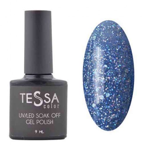Гель-лак Tessa 9 мл № 139 - синий с цветными блестками